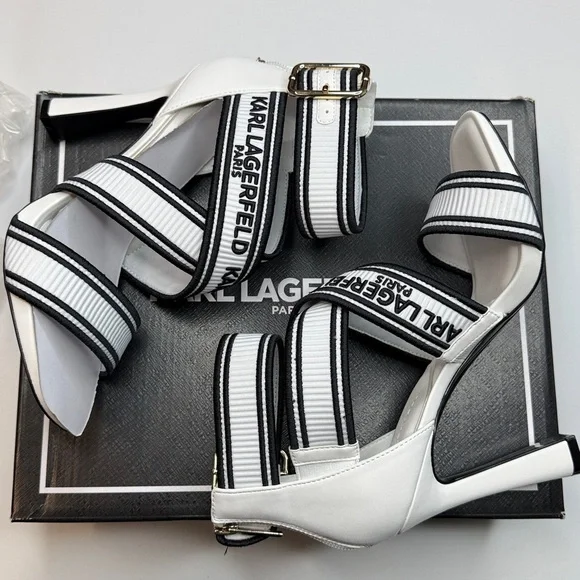 KARL LAGERFELD PARIS Women's Careliz Strappy Sandals- Size 7.5- Bright White - Picture 9 of 12